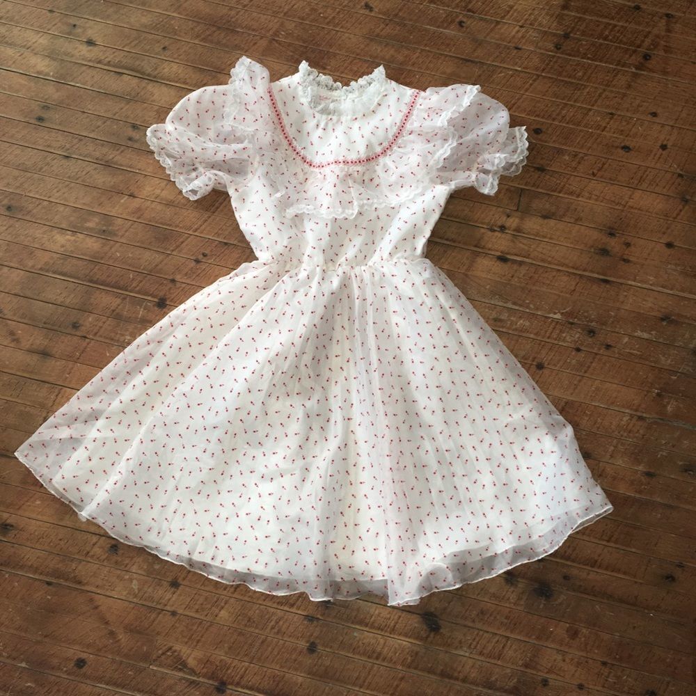 Merry Girl Vintage red mini tulips bib collar full circle Union made party dress